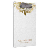 エレガント金ゴールドレース渦巻形のオンプラッシュホワイトダマスク クリップボード (右)