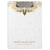 エレガント金ゴールドレース渦巻形のオンプラッシュホワイトダマスク クリップボード (正面)