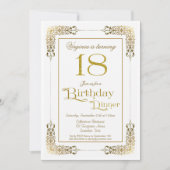 エレガント金ゴールドレース18th華美誕生日ディナー 招待状 (正面)
