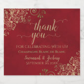 エレガント金ゴールドレースCrimson Red結婚's Thank You スパークリングワインラベル (シングルラベル)
