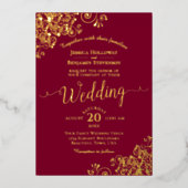 エレガント金ゴールドレースonブルゴーニュ結婚ー 箔招待状 (正面)