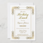 エレガント金ゴールドレ華美ース誕生日ランチパーティー 招待状 (正面)