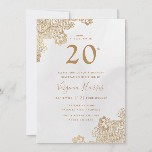 エレガント金ゴールドレ華美ース220誕生日 招待状 (正面)