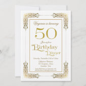 エレガント金ゴールドレ華美ース50th誕生日ディナー 招待状 (正面)