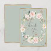 エレガント金ゴールドロマンチックな水の色のフローラ結婚の サンキューカード (正面/裏面)