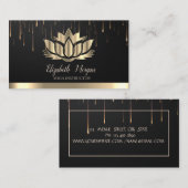 エレガント金ゴールドロータス金ゴールドストライプドリップスヨガ 名刺 (正面/裏面)