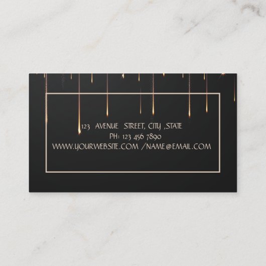 エレガント金ゴールドロータス金ゴールドストライプドリップスヨガ 名刺 (裏面)