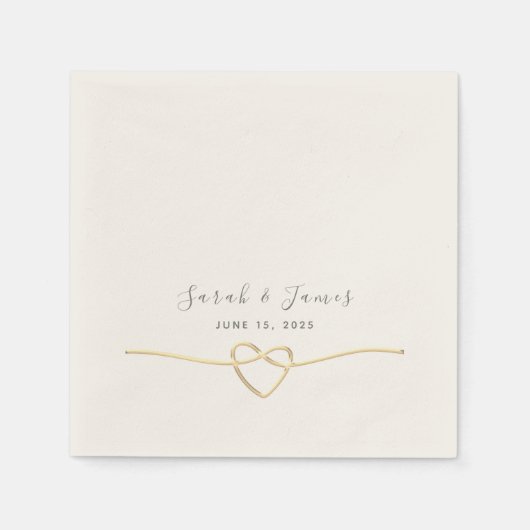 エレガント金ゴールドロープハート結婚 スタンダードカクテルナプキン (正面)