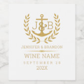 エレガント金ゴールドローレルリースといかり ワインラベル (シングルラベル)