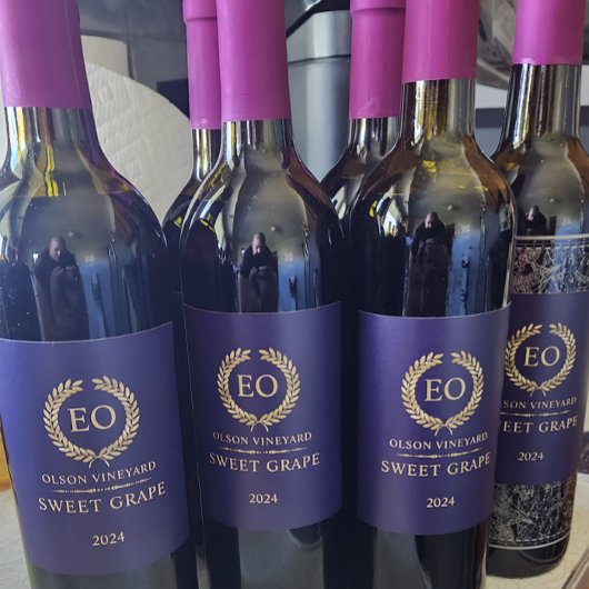 エレガント金ゴールドローレルリースオンパープルワインラベル ワインラベル