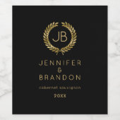 エレガント金ゴールドローレルリースオンブラックワインラベル ワインラベル (シングルラベル)