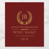 エレガント金ゴールドローレルリースオンレッド ワインラベル (シングルラベル)