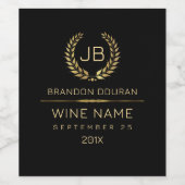 エレガント金ゴールドローレルリースハッピービッデイ ワインラベル (シングルラベル)