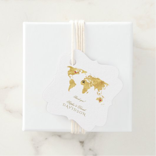 エレガント金ゴールドワールドマップデスティネーションウェディング フェイバータグ (インサイチュ)