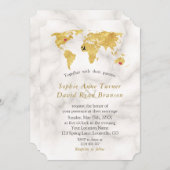 エレガント金ゴールドワールドマップデスティネーションウェディング 招待状 (正面/裏面)