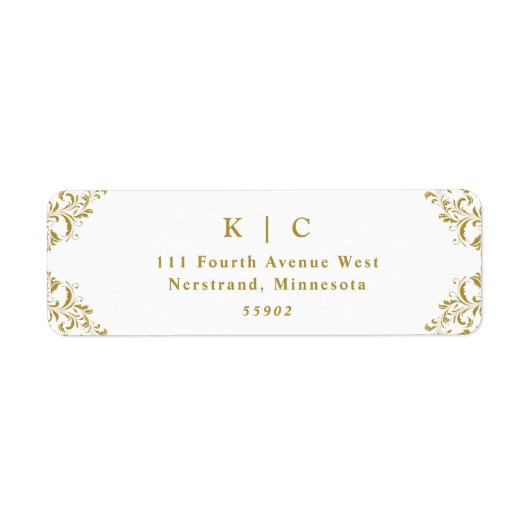 エレガント金ゴールドヴィンテージウェディング差出人住所 ラベル (正面)