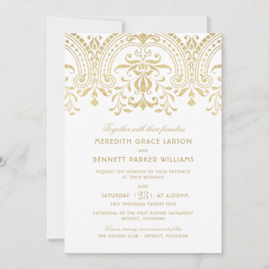 エレガント金ゴールドヴィンテージグラマ結婚ー 招待状 (正面)