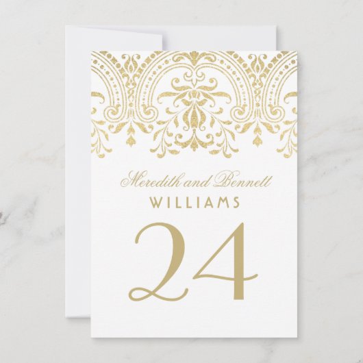 エレガント金ゴールドヴィンテージグ結婚ラマーのテーブル番号 招待状 (裏面)