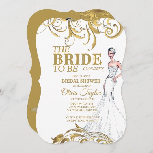 エレガント金ゴールドヴィンテージス結婚ワーズブライダルシャワー 招待状 (正面/裏面)