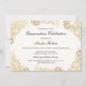エレガント金ゴールドヴィンテージフローラキンセアニェラ招待状 招待状 (正面)