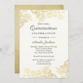 エレガント金ゴールドヴィンテージフローラキンセアニェラ招待状 招待状 (正面/裏面)