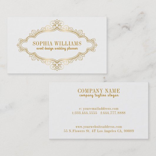 エレガント金ゴールドヴィンテージフローラフレーム 名刺 (正面/裏面)