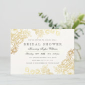 エレガント金ゴールドヴィンテージフローラブライダルシャワー招待状 招待状 (スタンド正面)