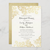 エレガント金ゴールドヴィンテージフローラリハーサル夕食 招待状 (正面/裏面)
