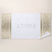 エレガント金ゴールドヴィンテージペイズリー ビーチタオル (正面)