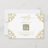 エレガント金ゴールドヴィンテージ結婚式QRコード 出欠カード (正面)