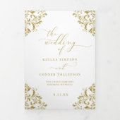 エレガント金ゴールド三つ折結婚式 プログラム冊子 三つ折りプログラム (カバー)