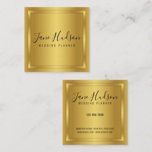 エレガント金ゴールド上の金ゴールドミニマル編集可能 スクエア名刺 (正面/裏面)