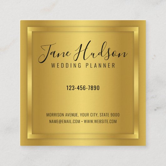 エレガント金ゴールド上の金ゴールドミニマル編集可能 スクエア名刺 (裏面)