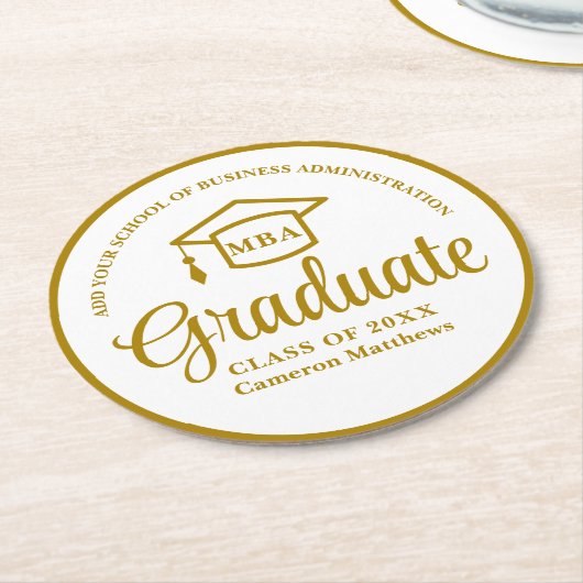 エレガント金ゴールド事業学校卒業党 ラウンドペーパーコースター (アングル)