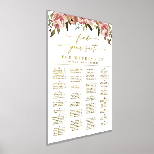 エレガント金ゴールド付きアルファベ実在ル席表 箔ポスター (レイダウン)