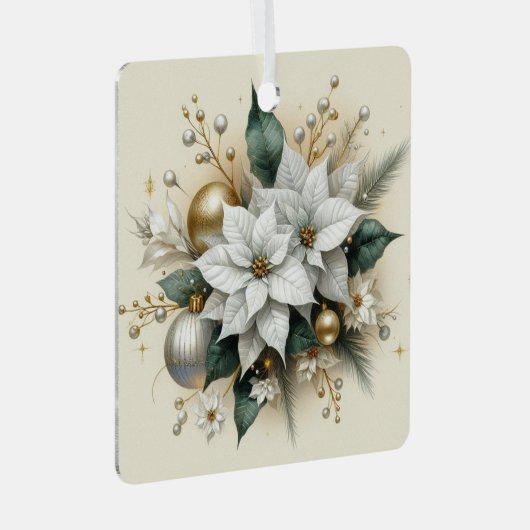 エレガント金ゴールド付きクリスマスホワイトポインセチア メタルオーナメント (正面右)