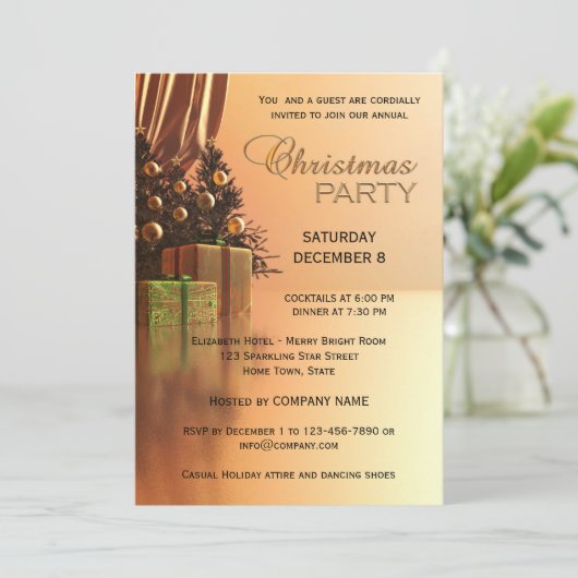 エレガント金ゴールド企業のクリスマスパーティの招待状 招待状 (スタンド正面)
