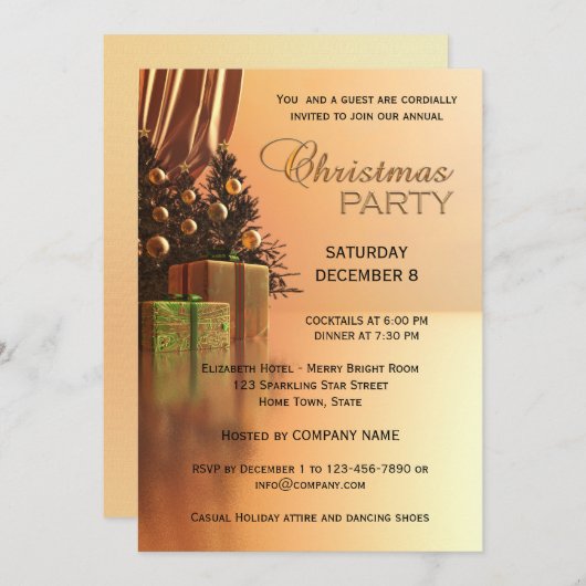 エレガント金ゴールド企業のクリスマスパーティの招待状 招待状 (正面/裏面)