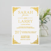 エレガント金ゴールド伝統的結婚ハワイアン 箔招待状 (立ち正面)