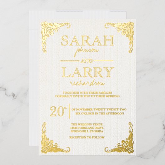 エレガント金ゴールド伝統的結婚ハワイアン 箔招待状 (封筒)