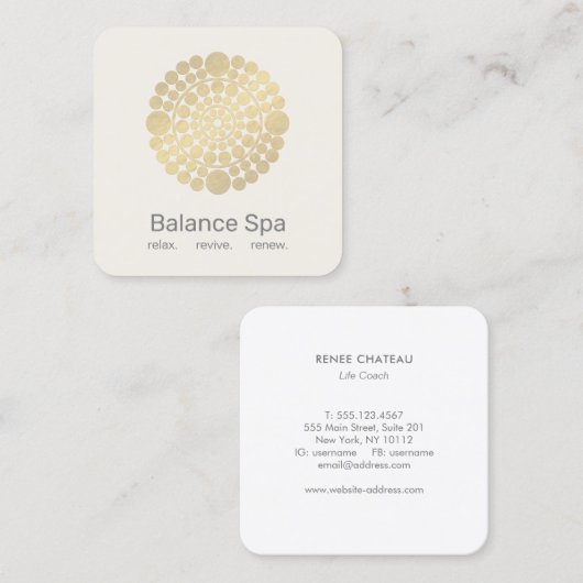 エレガント金ゴールド円のMotifロゴ スクエア名刺 (正面/裏面)