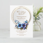 エレガント金ゴールド円フレームブルーパープルフローラ 招待状 (スタンド正面)