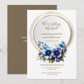 エレガント金ゴールド円フレームブルーパープルフローラ 招待状 (正面/裏面)