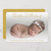 エレガント金ゴールド写真の休日の誕生発表 シーズンカード (正面/裏面)