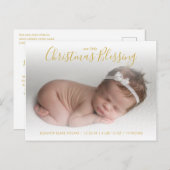 エレガント金ゴールド写真の休日の誕生発表 案内ポストカード (正面/裏面)