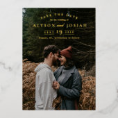 エレガント金ゴールド写真の保存日付 箔招待状 (正面)