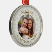 エレガント金ゴールド写真の初めてのクリスマス メタルオーナメント (右)