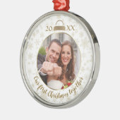 エレガント金ゴールド写真の初めてのクリスマス メタルオーナメント (左)