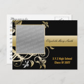 エレガント金ゴールド写真の卒業招待状 インビテーションポストカード (正面/裏面)