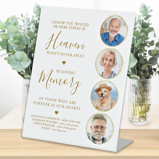 エレガント金ゴールド写真コラージュ天国結婚記念碑 台座サイン